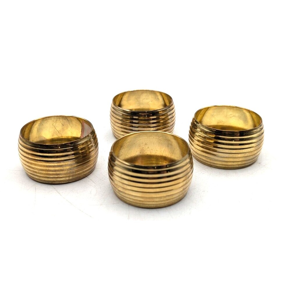 Set of 4 Vintage Auckey Brass 1 1/2" Ribbed Napkin Rings Holders